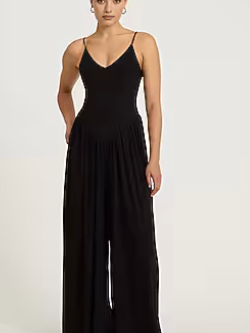 Express Black V-Neck Wide-Leg Spaghetti Strap Jumpsuit